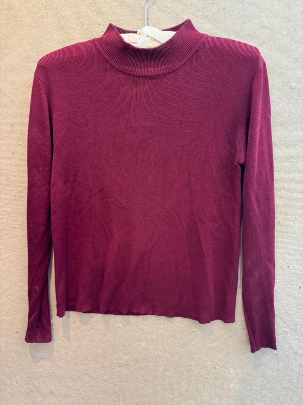Pavo Real Knit Mock Turtle light/mid weight silk knit top in Maroon Size S